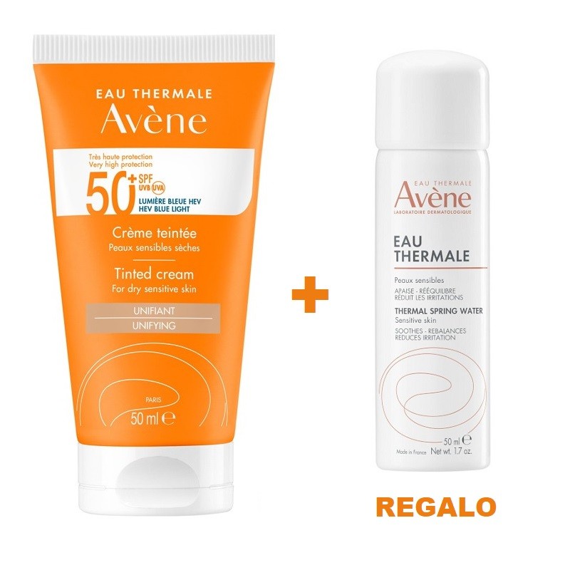 Avne Uniformizador Creme pele sensvel seca com cor SPF50+ 50 ml com Oferta gua termal 50 ml